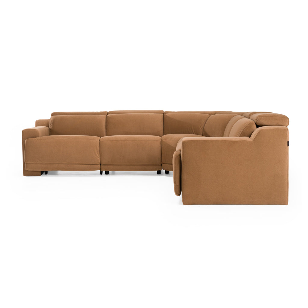 Horton - Modern Brown Fabric Sectional Sofa with 3 Recliners