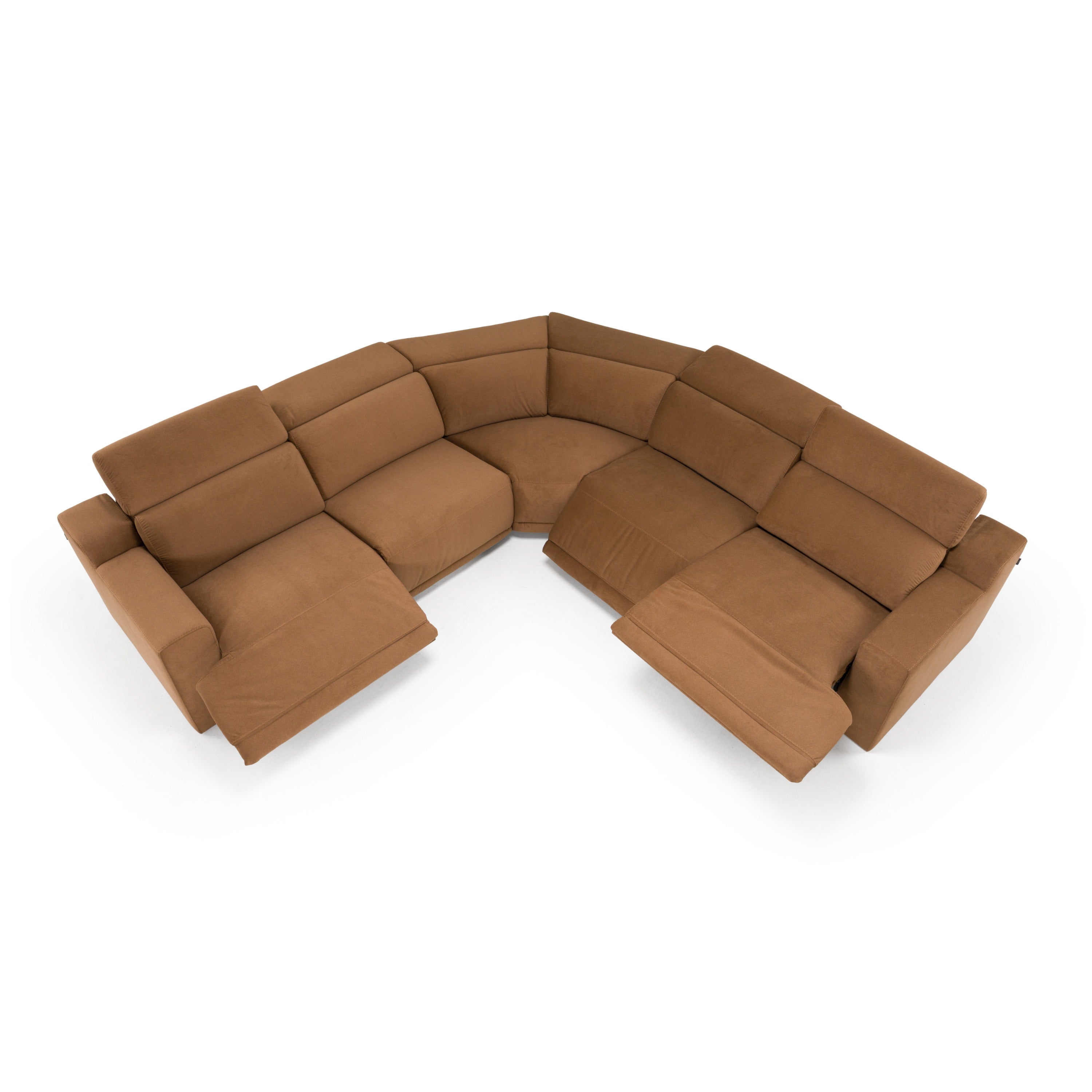 Horton - Modern Brown Fabric Sectional Sofa with 3 Recliners