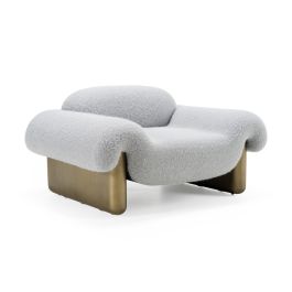 Imagine - Contemporary Grey Fabric + Antique Brass Accent Chair
