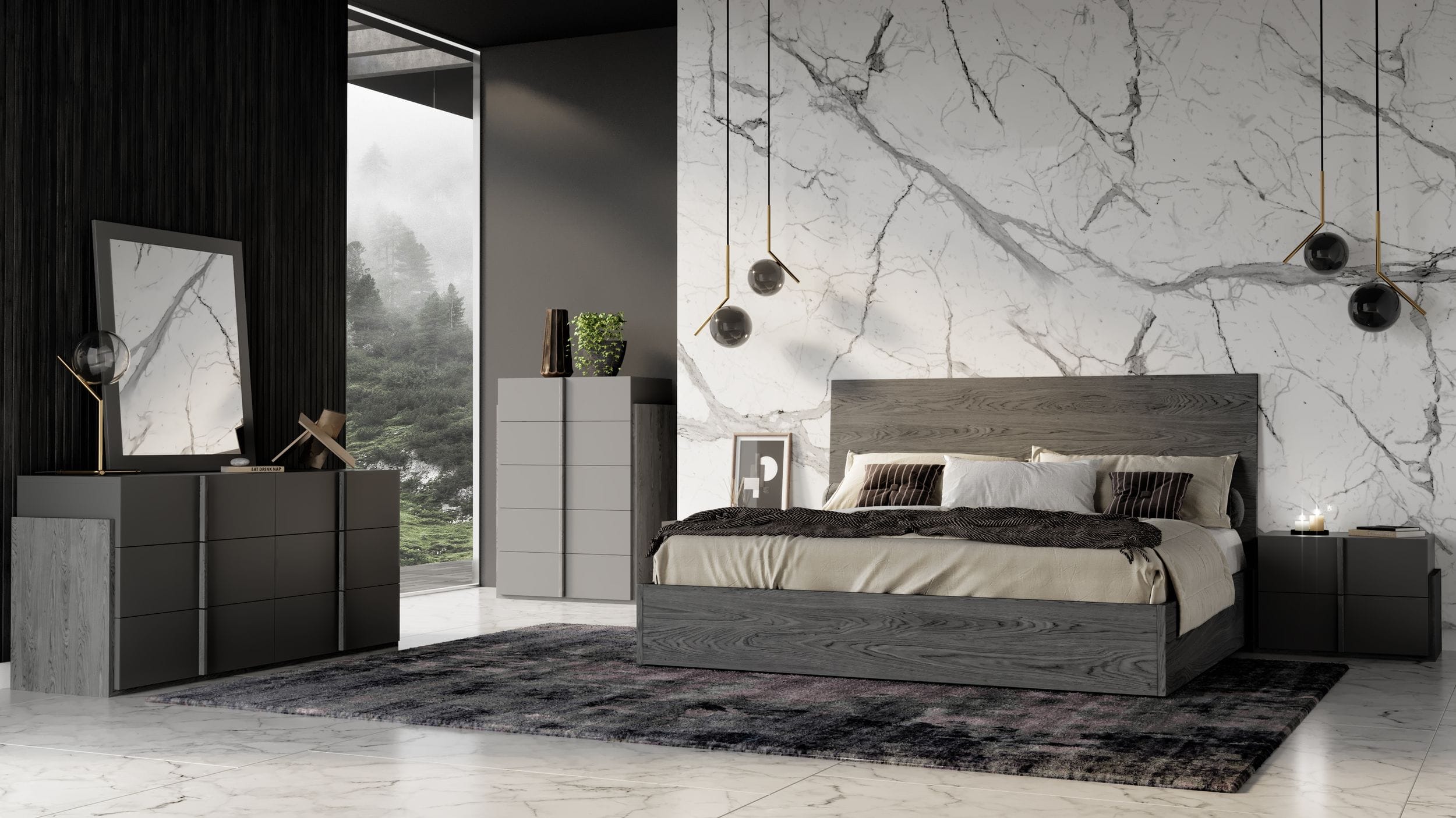 Lucia - Italian Modern Matte Grey / Elm Grey Bed - Italian Modern Matte Grey / Elm Grey Bed