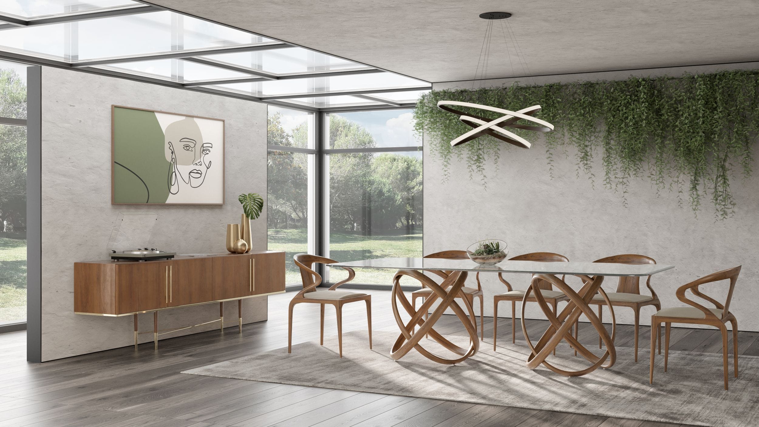 Mason Modern Glass & Walnut Dining Table