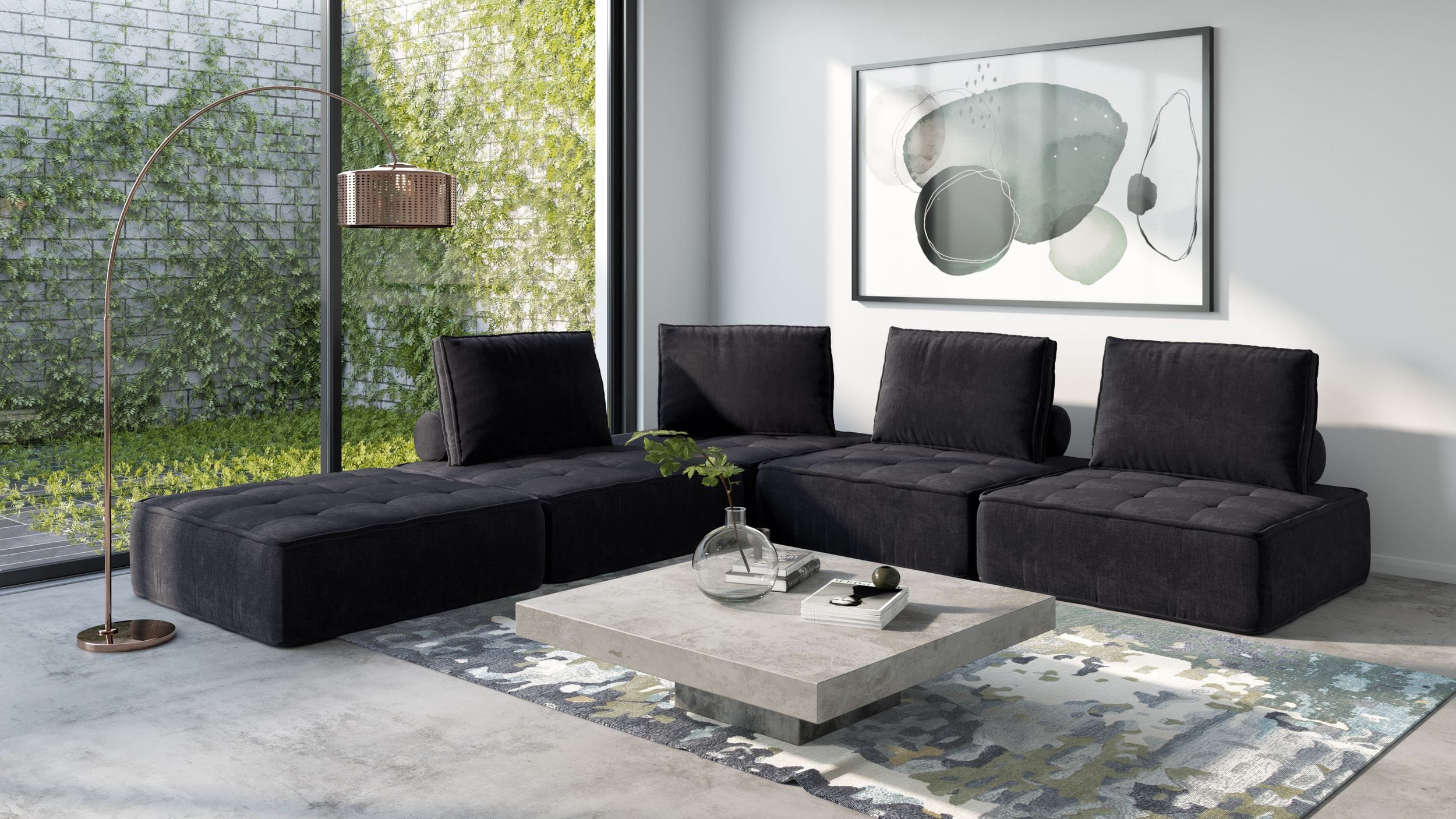 Divani Casa Nolden - Modern Black Fabric Modular Sectional Sofa – Living Room View
