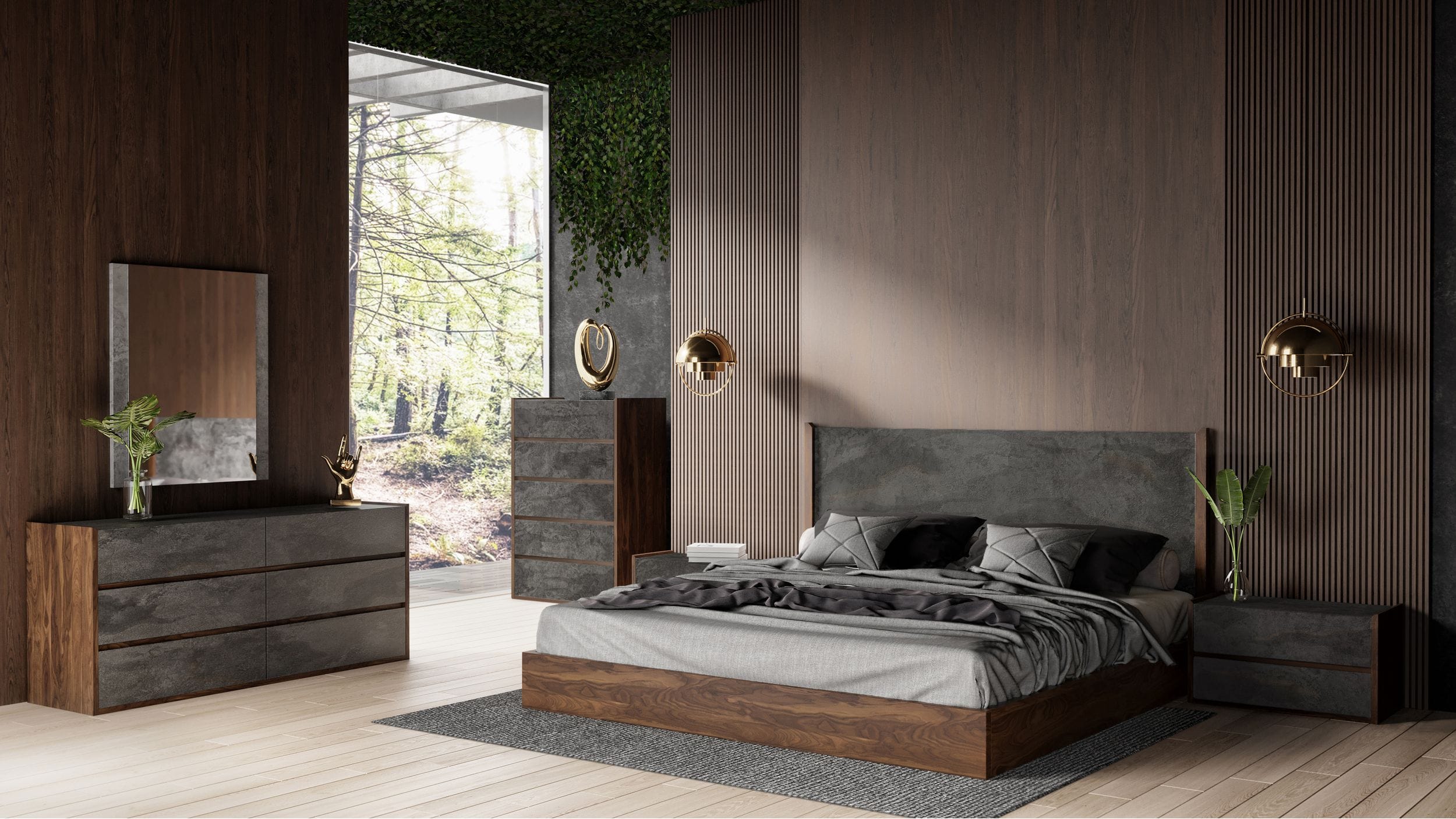 Rado - Modern Walnut & Volcanic Slate Bed - Modern Walnut & Volcanic Slate Bed