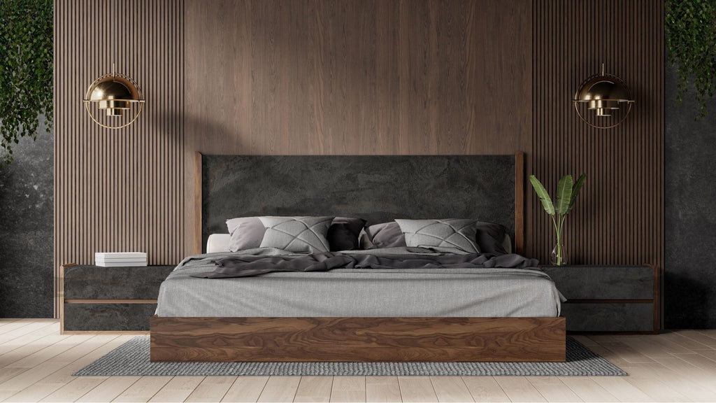 Rado - Modern Walnut & Volcanic Slate Bed - Modern Walnut & Volcanic Slate Bed
