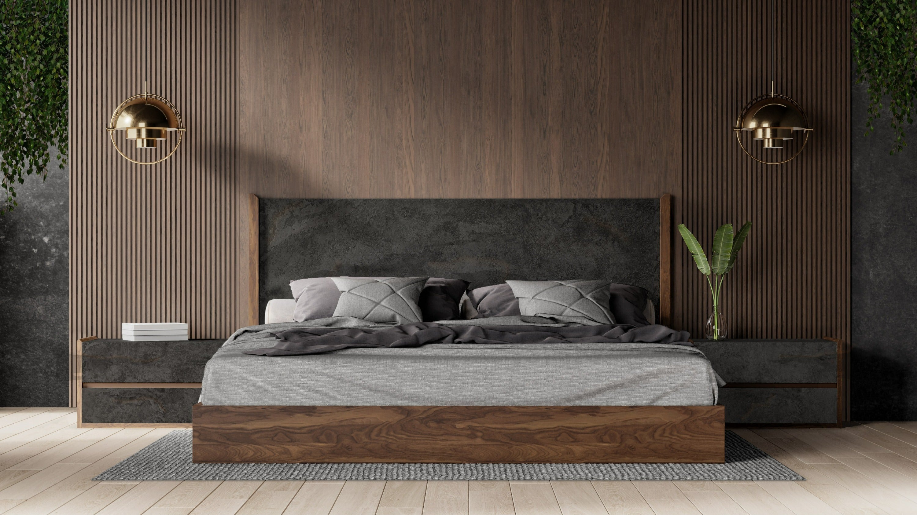 Rado - Modern Walnut & Volcanic Slate 4-Piece Bedroom Set - Modern Walnut & Volcanic Slate 4 - Piece Bedroom Set