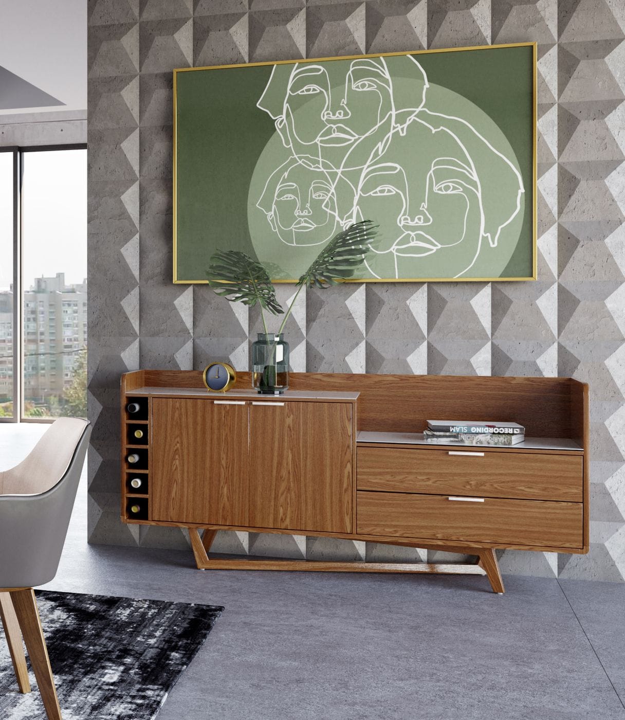 James - Contemporary Walnut & White Buffet