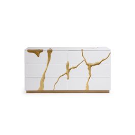 Aspen Modern Wide White and Gold Dresser