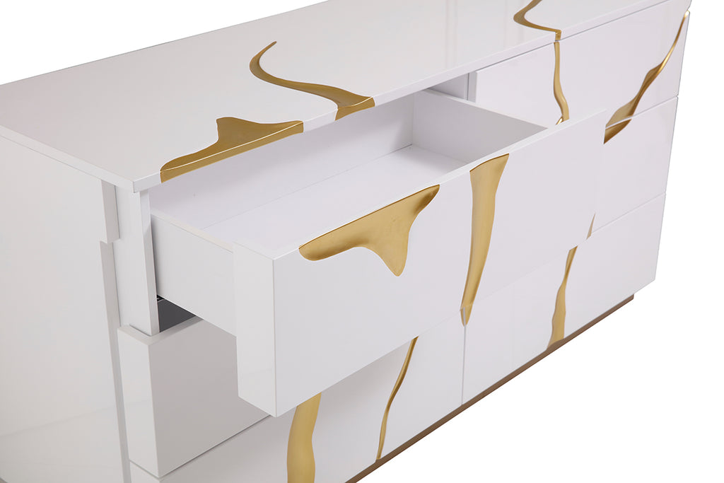 Aspen Modern Wide White and Gold Dresser