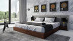 Janice - Modern Grey Fabric and Walnut Bed and Nightstands - Modern Grey Fabric and Walnut Bed and Nightstands