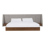 Janice - Modern Grey Fabric and Walnut Bed and Nightstands - Modern Grey Fabric and Walnut Bed and Nightstands