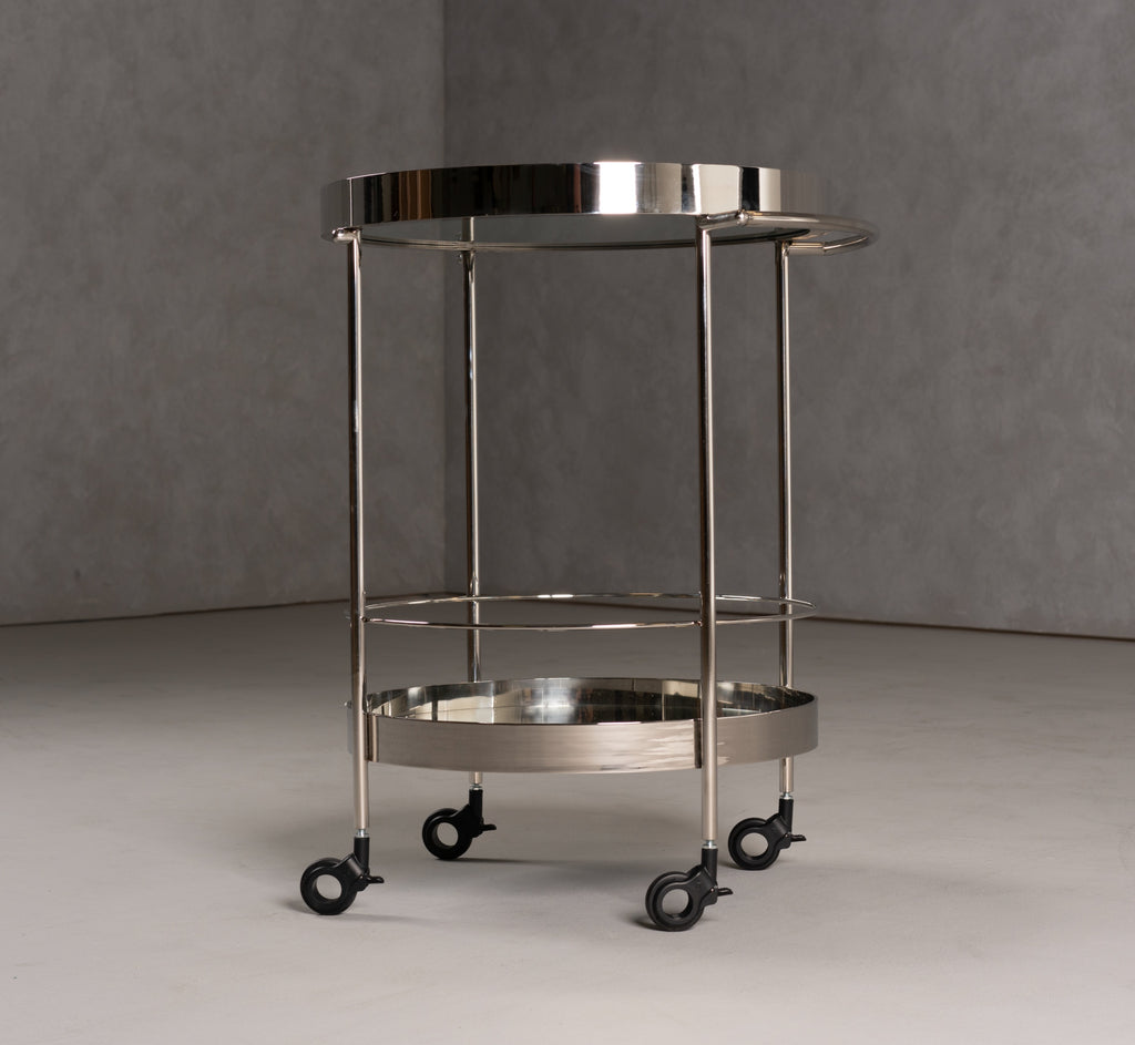 Jeeves - Modern Stainless Steel + Mirror Rolling Cart