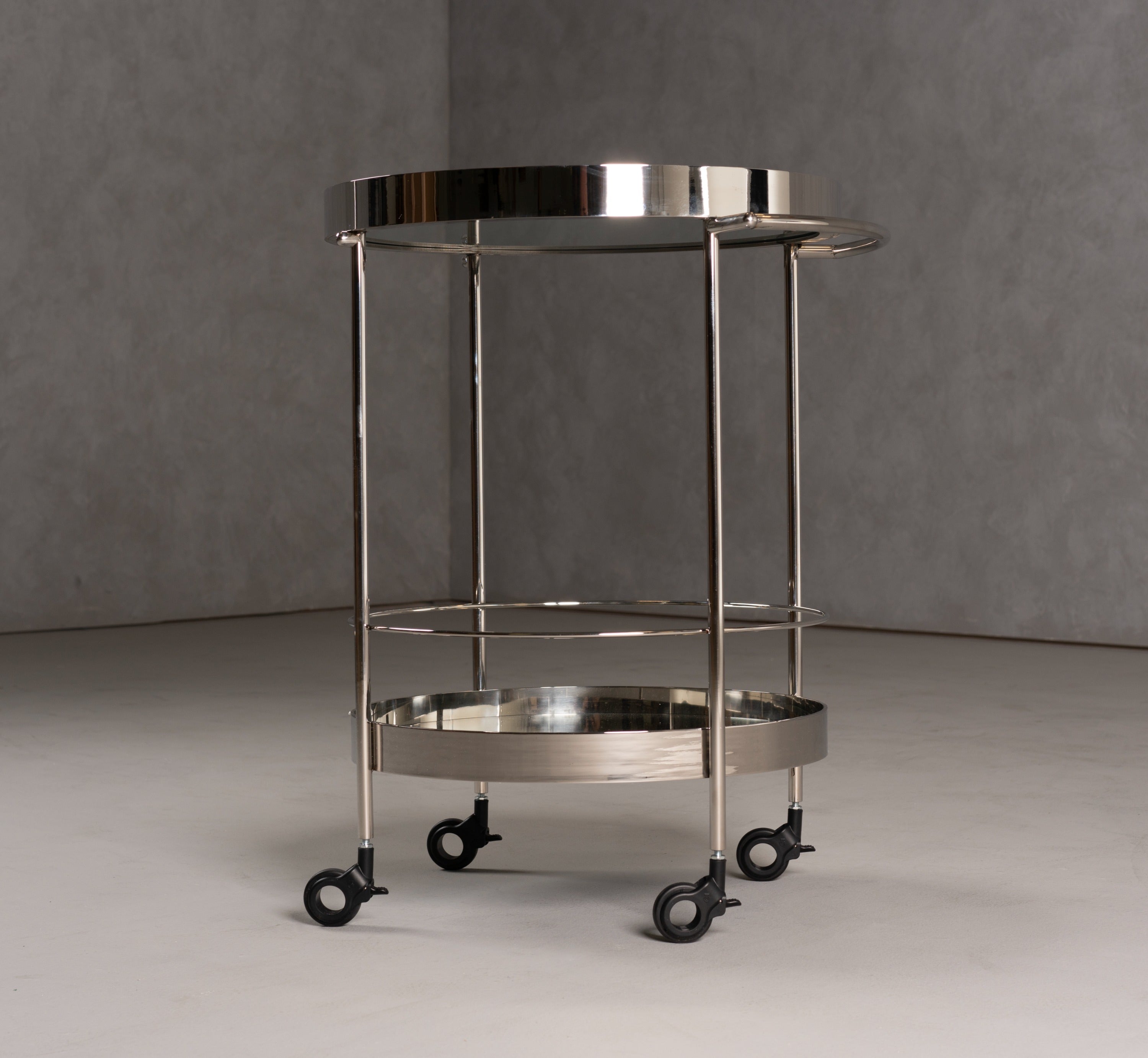 Jeeves - Modern Stainless Steel + Mirror Rolling Cart