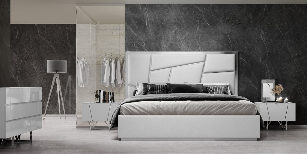 Queen Chrysler Modern White Bonded Leather Bed