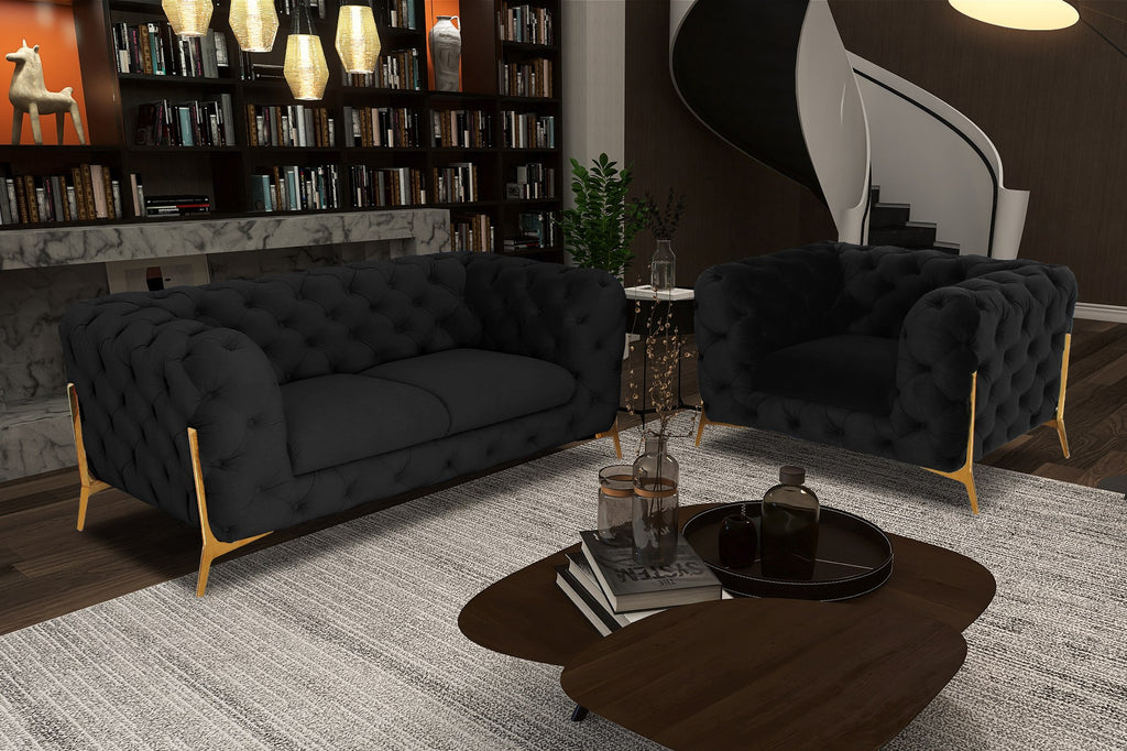 Quincey - Transitional Black Velvet Loveseat