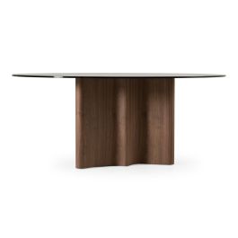 Kaye - Modern Walnut + Glass 71" Round Dining Table