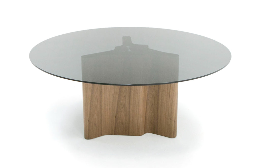 Kaye - Modern Walnut + Glass 71" Round Dining Table