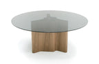 Kaye - Modern Walnut + Glass 71" Round Dining Table