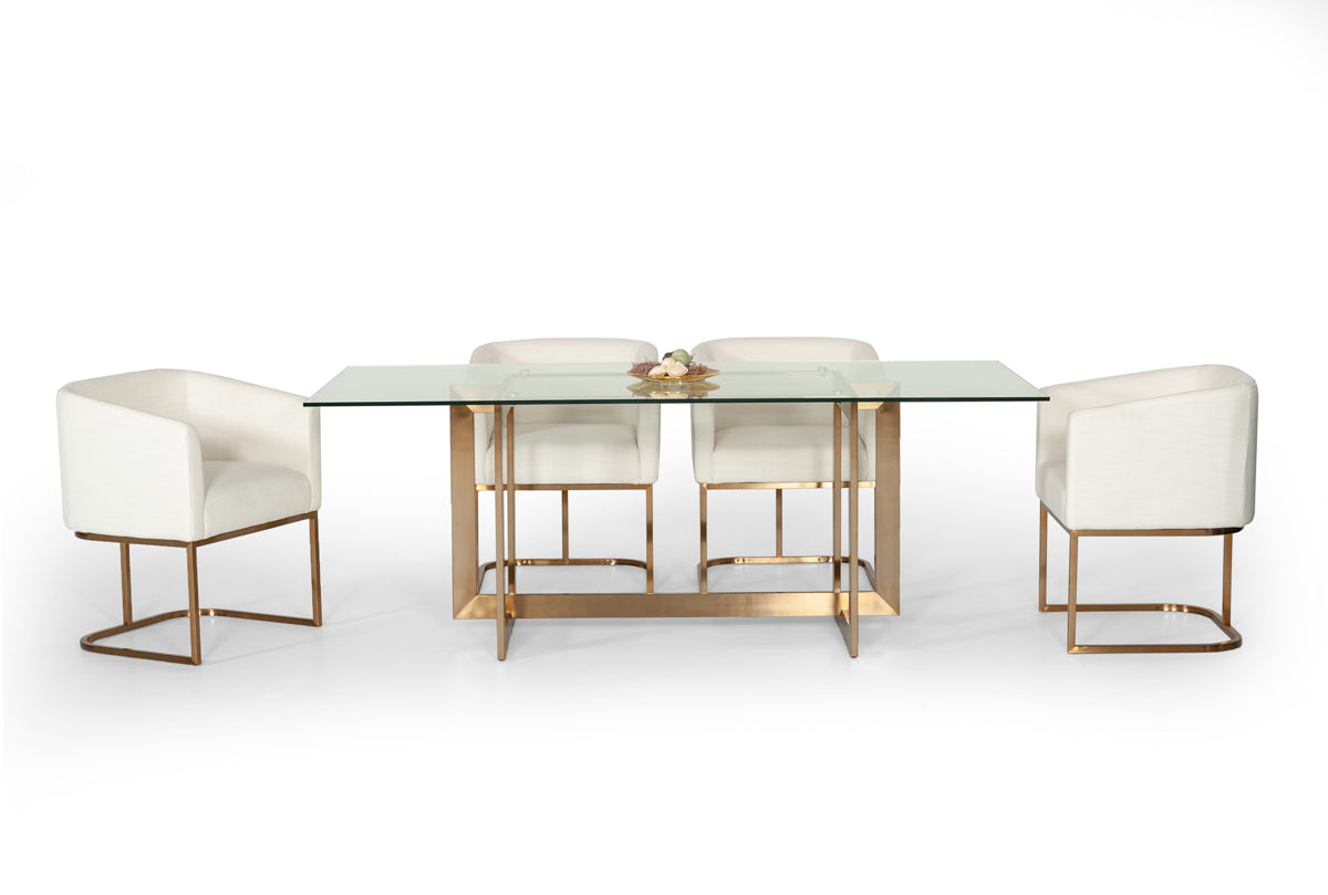Keaton Modern Glass & Brass Dining Table