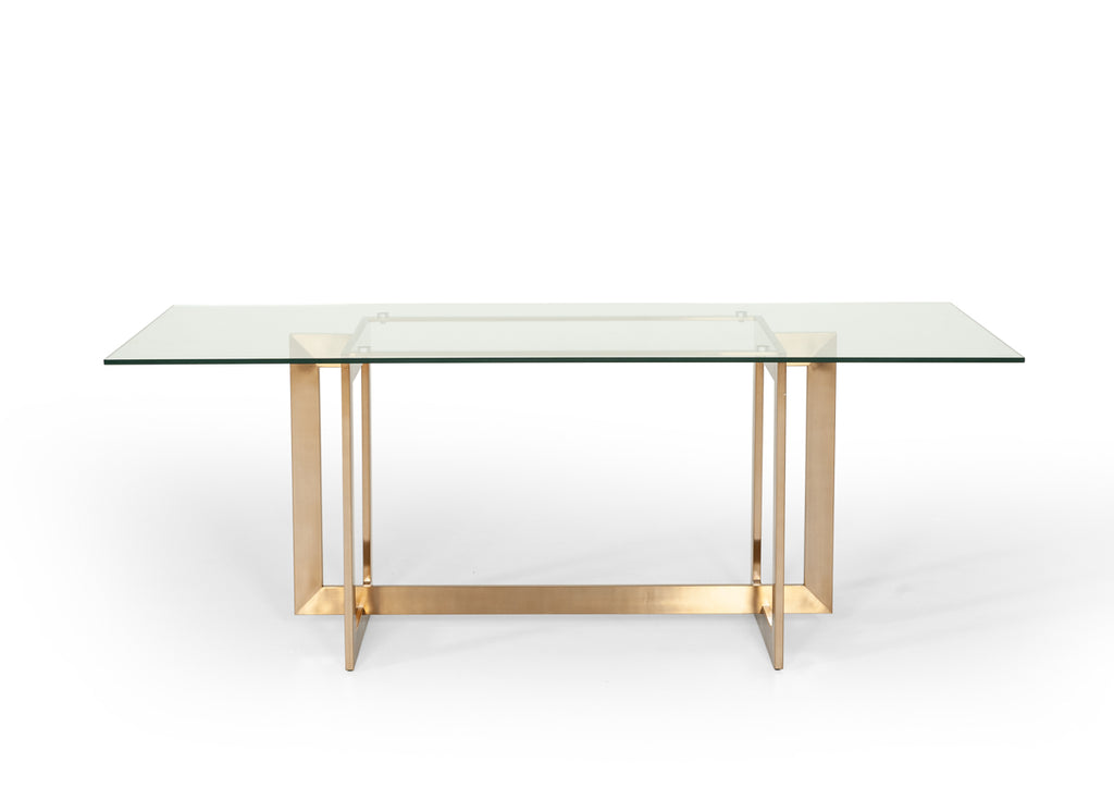 Keaton Modern Glass & Brass Dining Table