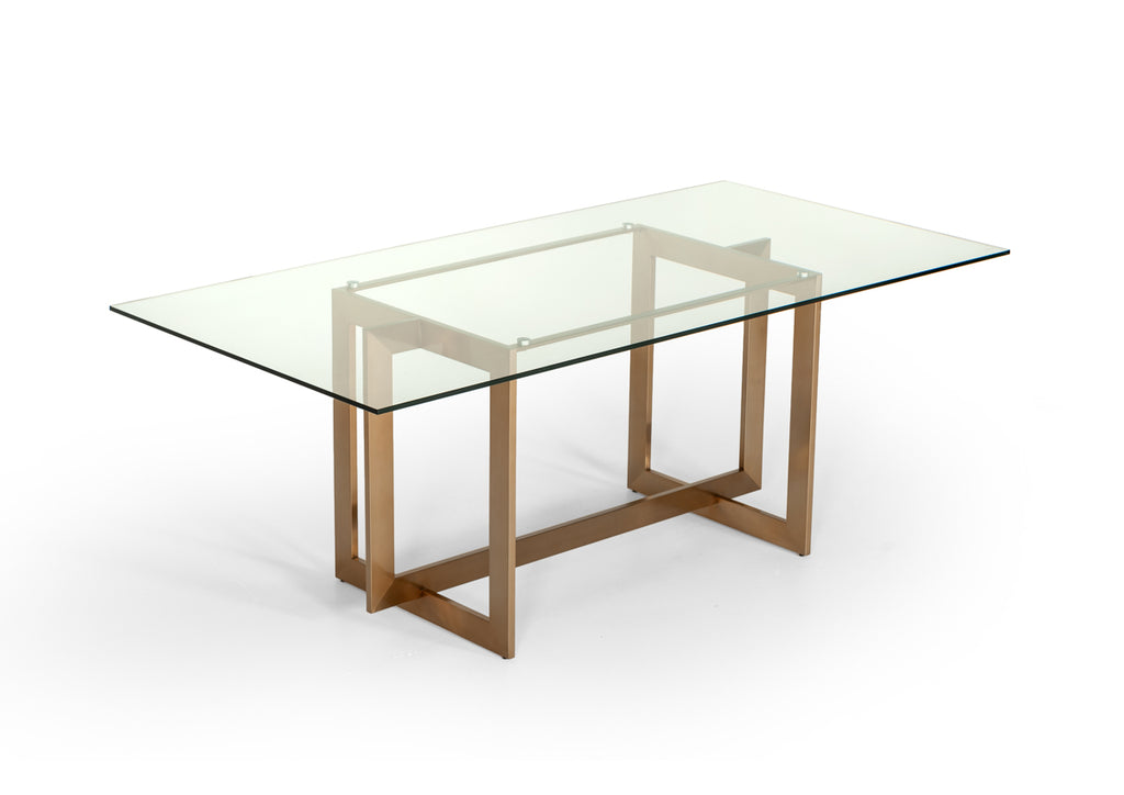 Keaton Modern Glass & Brass Dining Table