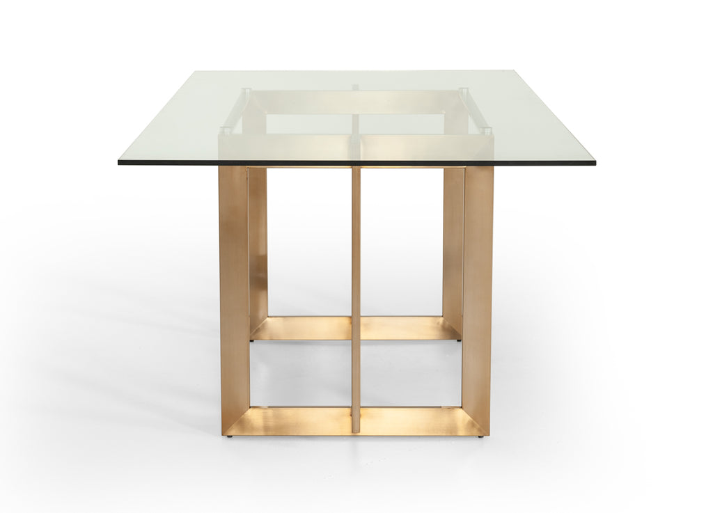 Keaton Modern Glass & Brass Dining Table