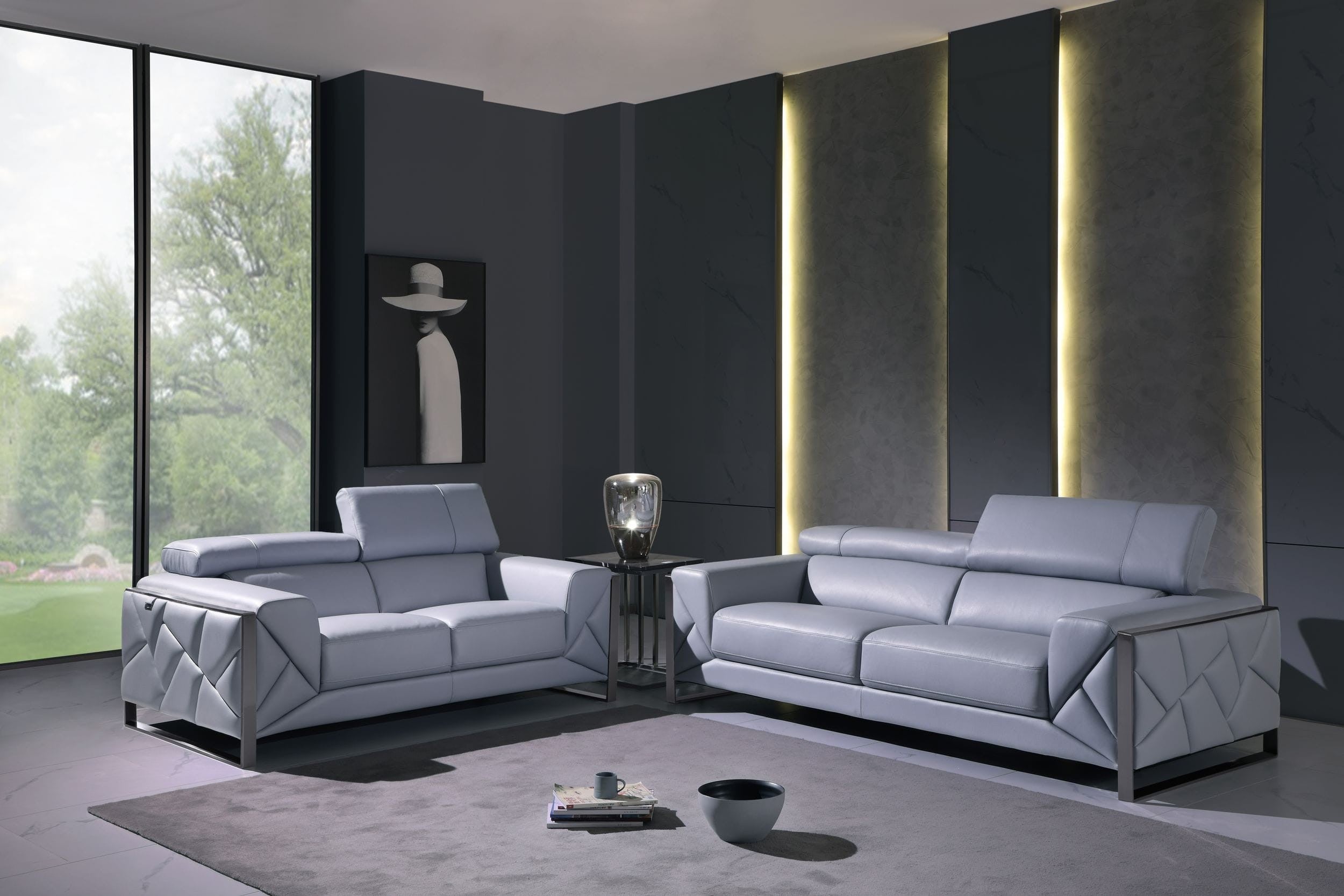 903 DivanItalia Premium Light Blue Sofa and Loveseat Set – Top Grain Italian Leather