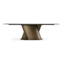 Kiefer - Modern Faux Travertine Ceramic + Bronze Dining Table