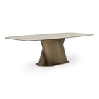 Kiefer - Modern Faux Travertine Ceramic + Bronze Dining Table