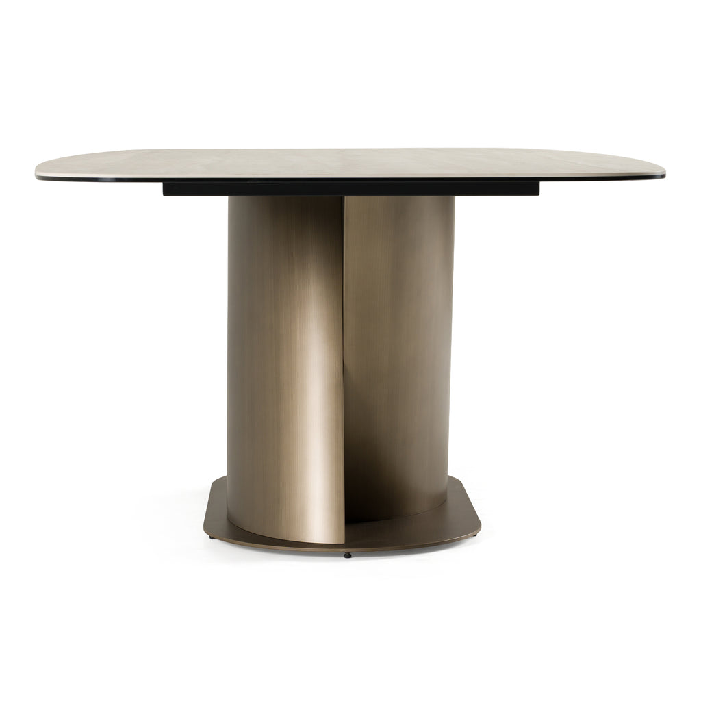 Kiefer - Modern Faux Travertine Ceramic + Bronze Dining Table