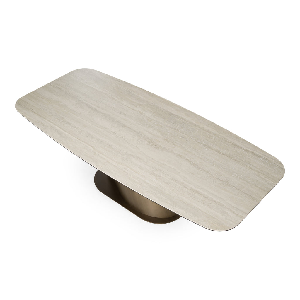 Kiefer - Modern Faux Travertine Ceramic + Bronze Dining Table