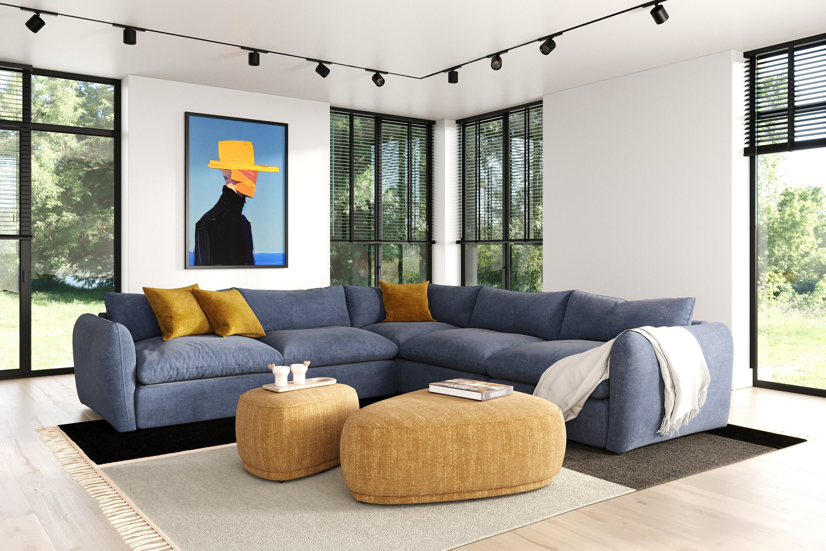Kinsey - Modern Blue Fabric Modular Sectional Sofa - Modern Blue Fabric Modular Sectional Sofa