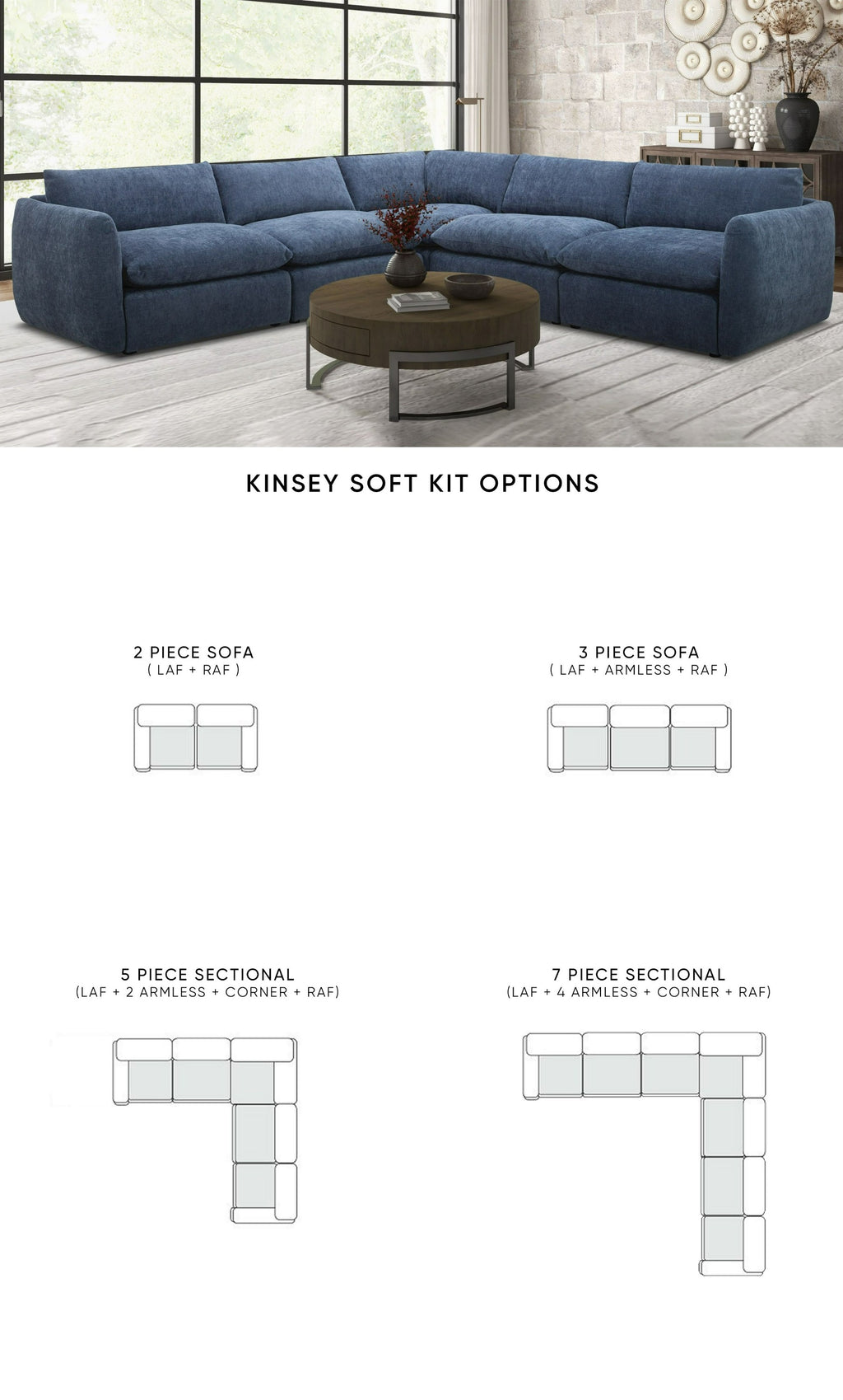 Kinsey - Modern Blue Fabric Modular Sectional Sofa - Modern Blue Fabric Modular Sectional Sofa