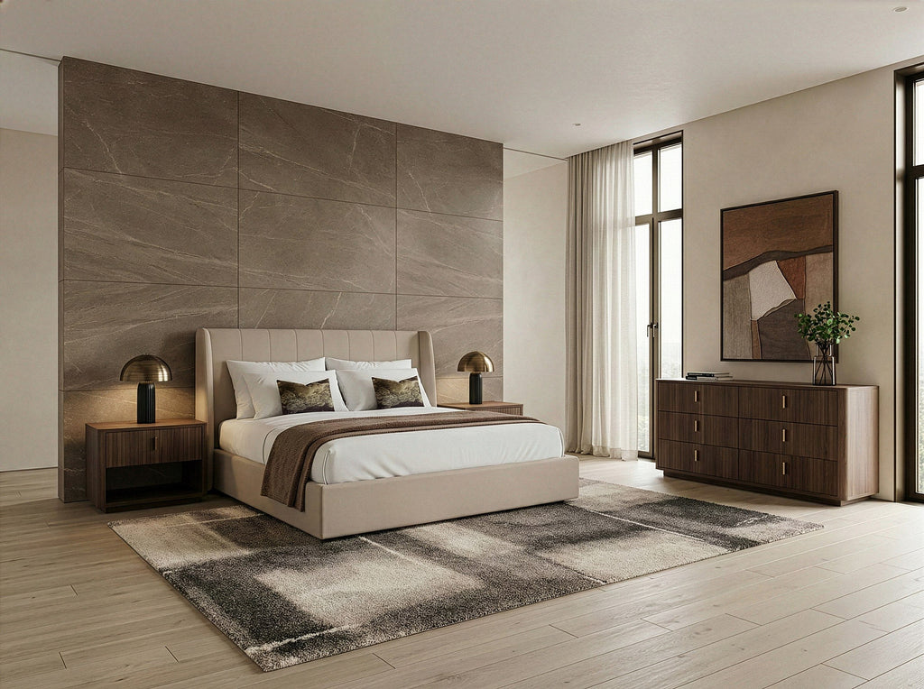 Kiro - Modern Tan Fabric Bed - Modern Tan Fabric Bed