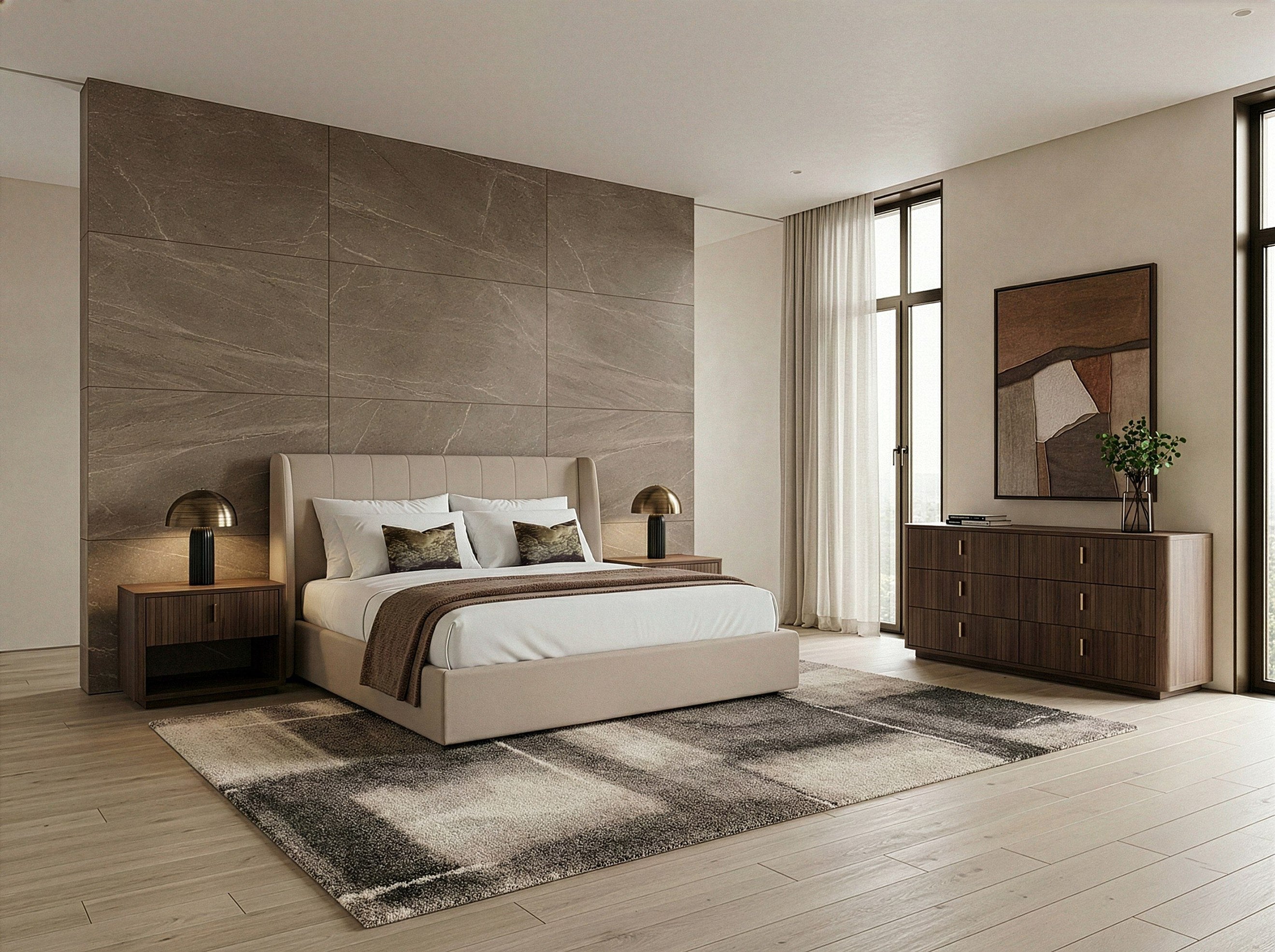 Kiro - Modern Tan Fabric Bed - Modern Tan Fabric Bed
