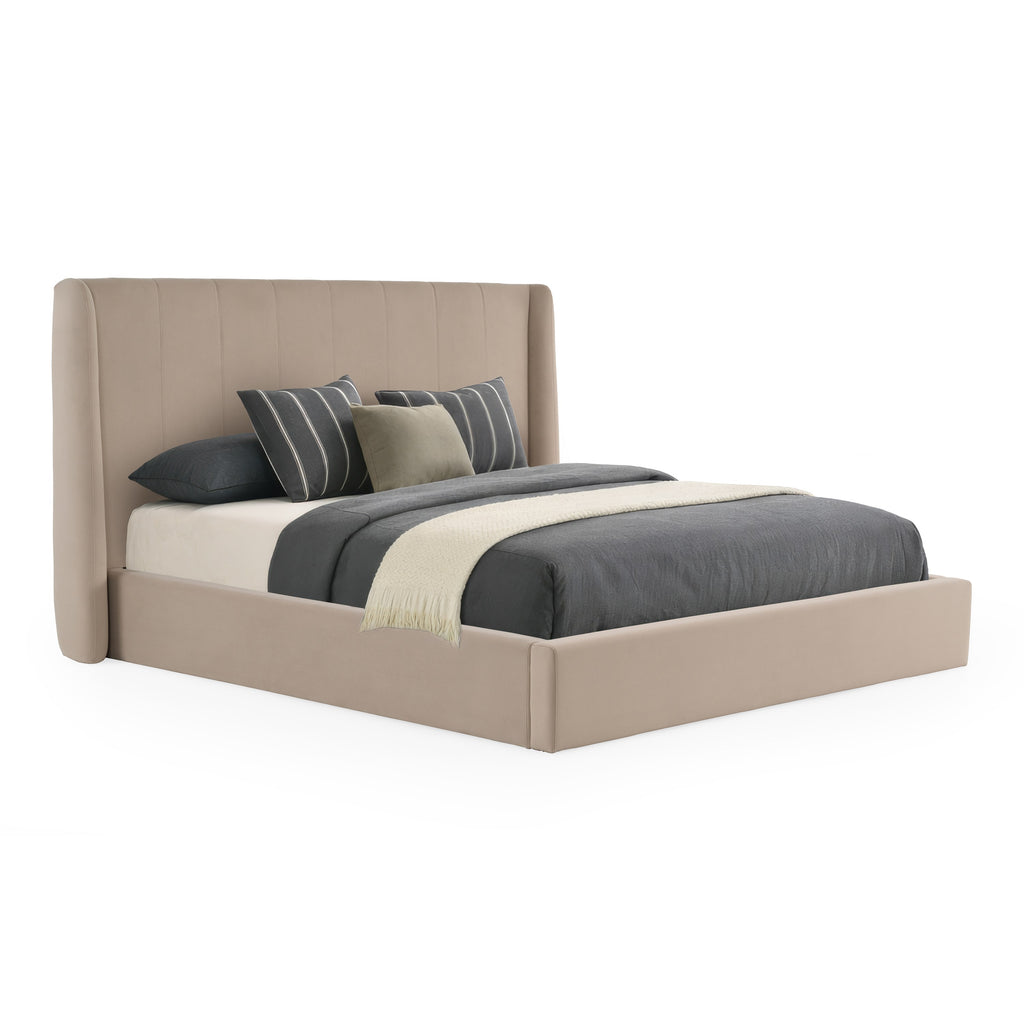Kiro + Roma - Modern Tan Fabric + Walnut 4-Piece Bedroom Set - Modern Tan Fabric + Walnut 4 - Piece Bedroom Set