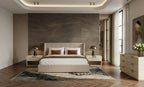 Eastern King Kiro + Lago - Modern Tan Fabric + Faux Travertine 4-Piece Bedroom Set - Modern Tan Fabric + Faux Travertine 4 - Piece Bedroom Set