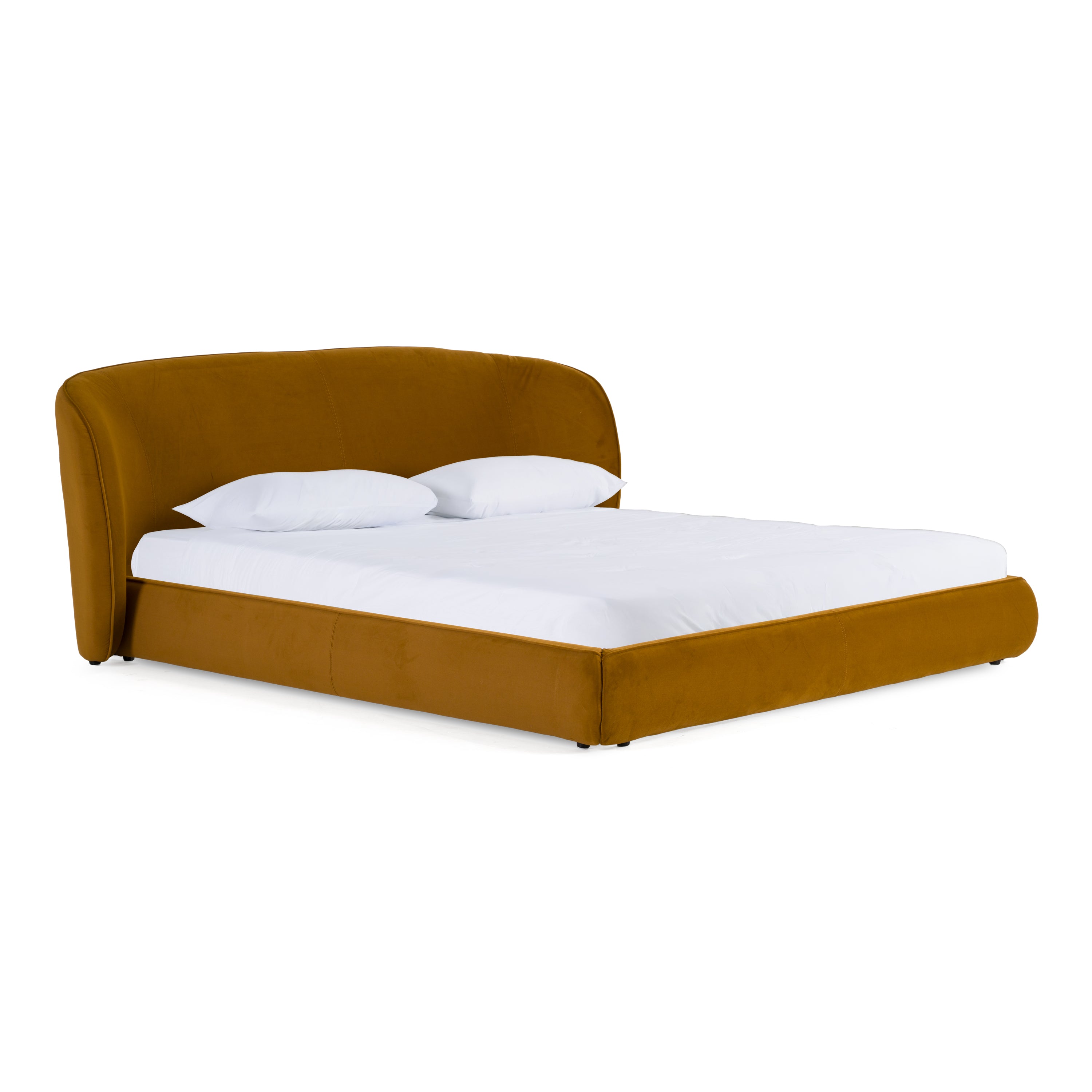 Lambert - Modern Burnt Orange Fabric Upholstered Bed - Modern Burnt Orange Fabric Upholstered Bed