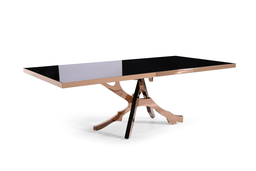 Legend - Modern Black Glass & Rosegold Dining Table