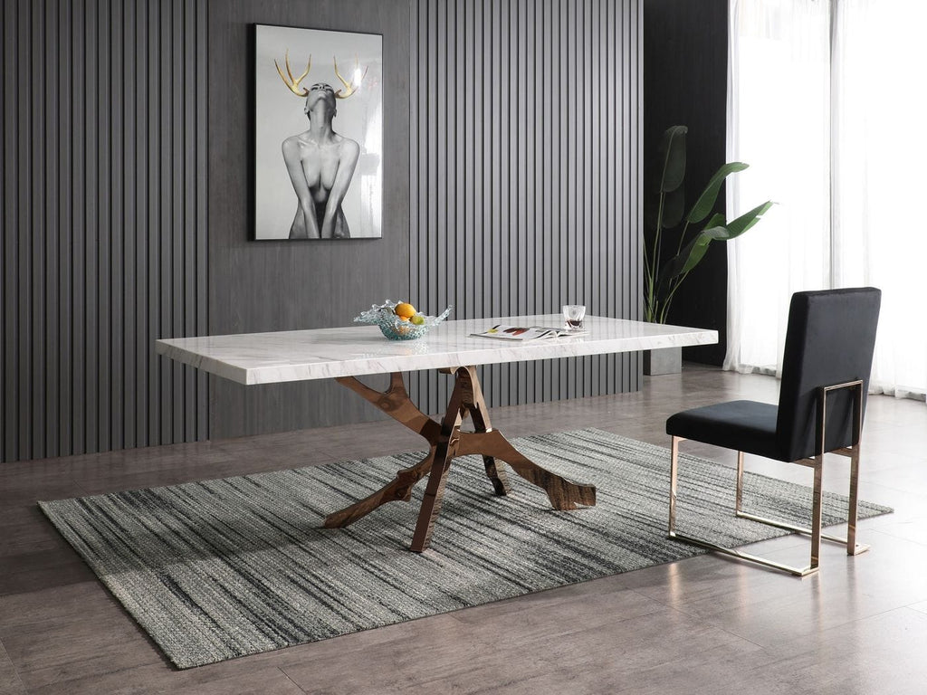 Legend - Modern White Marble & Rosegold Dining Table