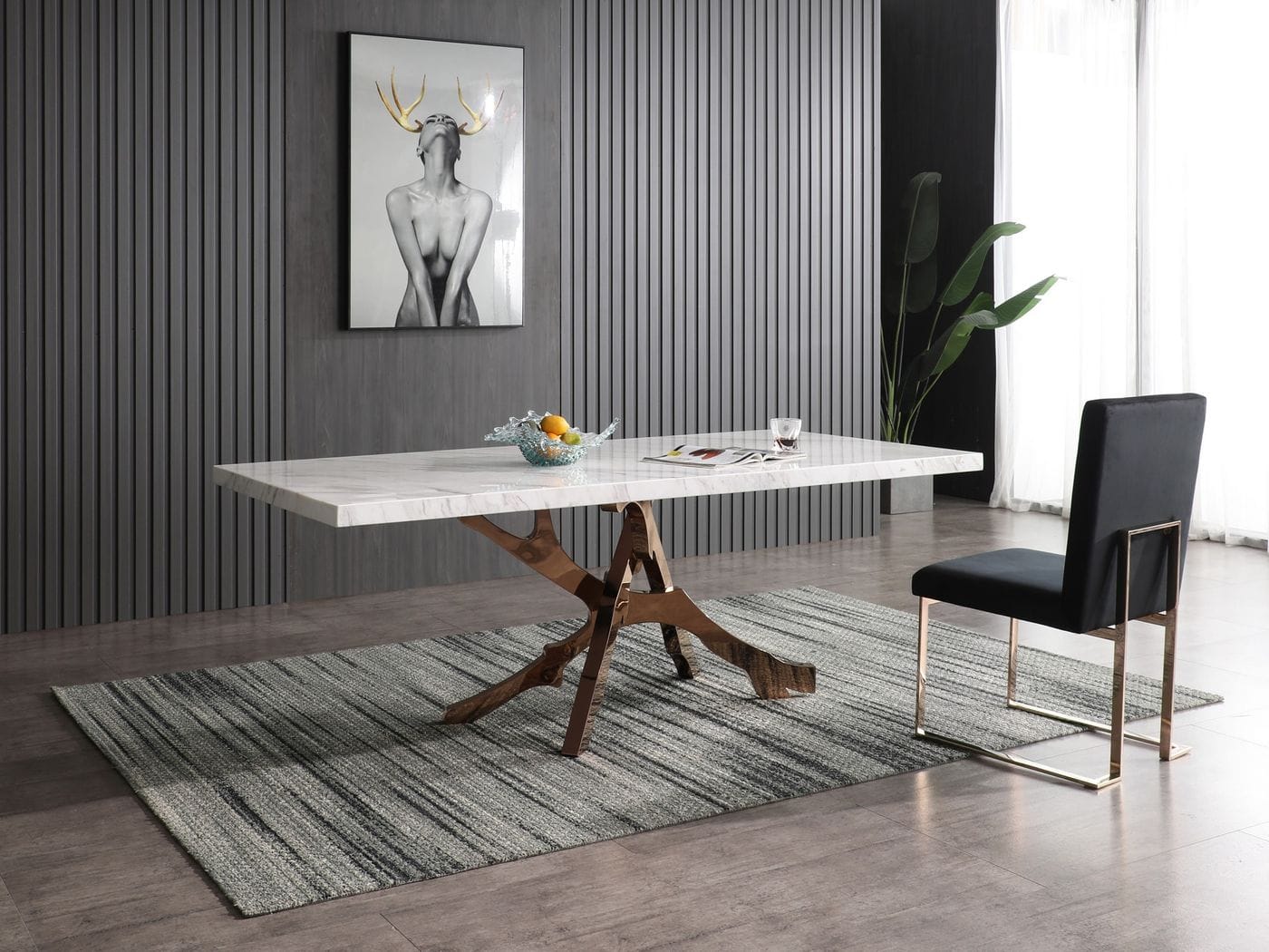 Legend - Modern White Marble & Rosegold Dining Table