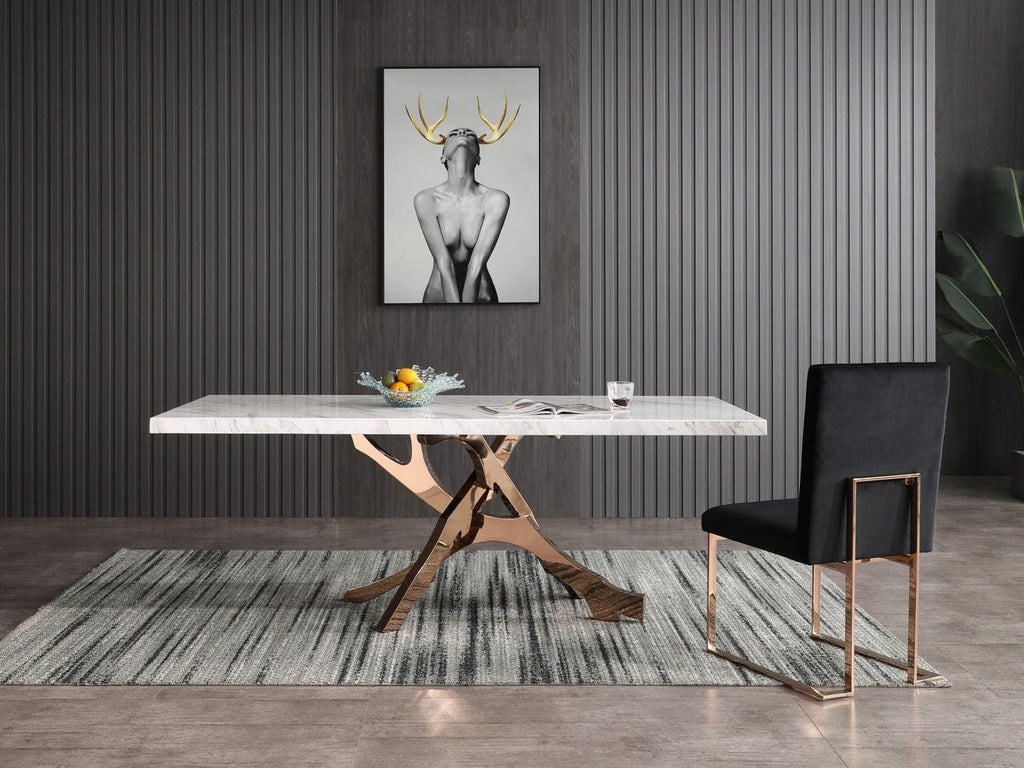 Legend - Modern White Marble & Rosegold Dining Table