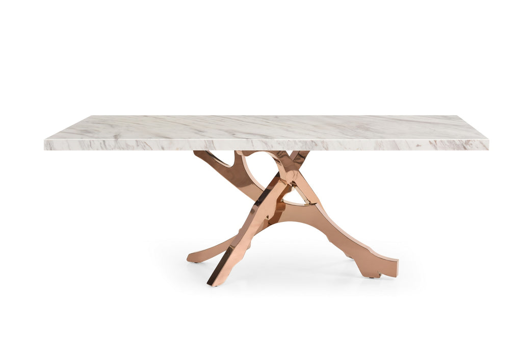 Legend - Modern White Marble & Rosegold Dining Table
