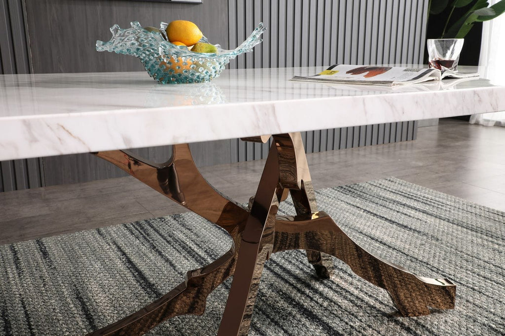 Legend - Modern White Marble & Rosegold Dining Table