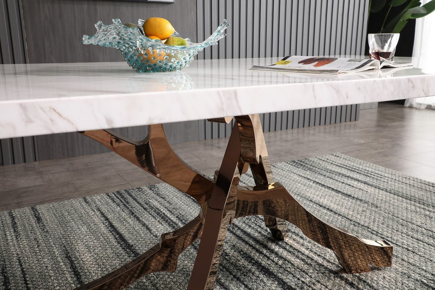 Legend - Modern White Marble & Rosegold Dining Table