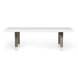 Lenny - Modern White High Gloss & Stainless Steel Gun Metal Dining Table