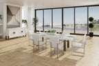 Lenny - Modern White High Gloss & Stainless Steel Gun Metal Dining Table