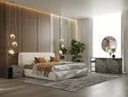 Eastern King Liam - Modern Ivory Fabric Upholstered Bed - Modern Ivory Fabric Upholstered Bed