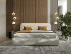 Eastern King Liam - Modern Ivory Fabric Upholstered Bed - Modern Ivory Fabric Upholstered Bed
