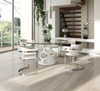 Lilly - Modern 12mm Round Glass + White Dining Table