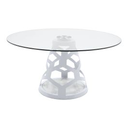 Lilly - Modern 12mm Round Glass + White Dining Table